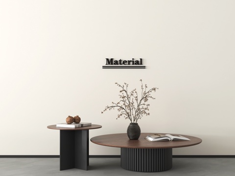 现代中古茶几 茶几组合 木茶几 圆形茶几 子母几su模型