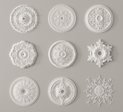 法式雕花 灯盘 石膏构件su模型