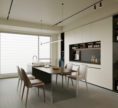 现代餐厅 备餐柜 岛台su模型