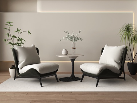 现代休闲桌椅 布艺休闲椅 盆栽su模型su模型