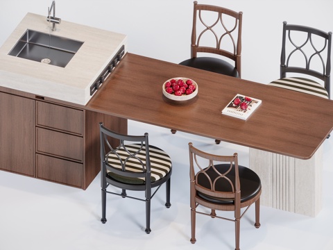 中古风餐桌su模型