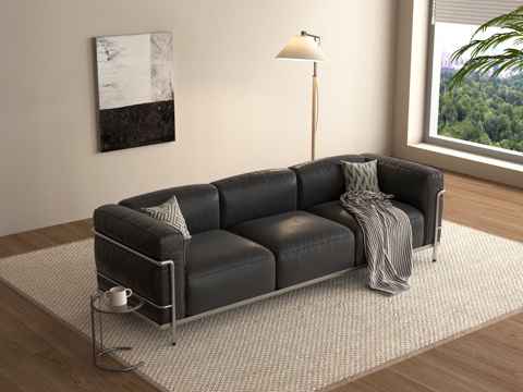 法式复古风多人沙发 皮质沙发 落地灯su模型