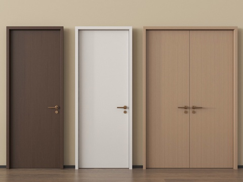 现代双开门 单开门 平开门 木双开门su模型