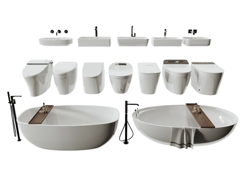 现代浴缸马桶洗手池su模型