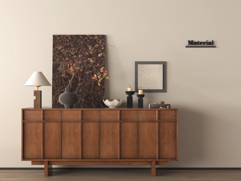 中古侘寂玄关柜 端景玄关柜 入户玄关柜 挂画 台灯su模型