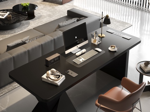 现代意式客厅书桌 现代书桌椅组合 现代客厅办公桌椅 书桌桌面su模型
