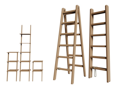 现代梯子 木梯 爬梯 折叠梯 活动梯su模型