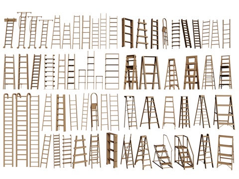 现代梯子 木梯 爬梯 折叠梯 活动梯su模型
