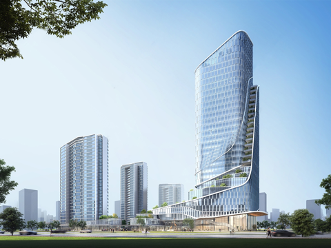 现代曲线办公楼 异形顶su模型