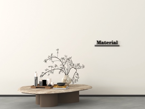 中古侘寂茶几 盆栽 摆件su模型