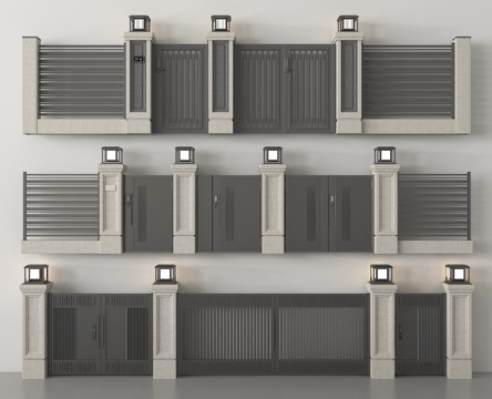 现代庭院门 户外庭院门 别墅大门su模型