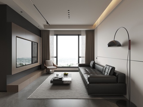 现代意式客厅 电视背景墙 沙发茶几组合su模型