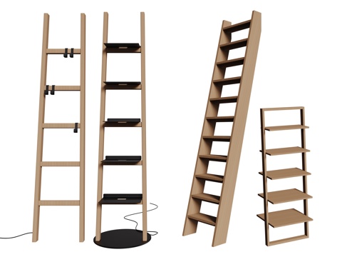 现代梯子 木梯 爬梯 折叠梯 活动梯su模型