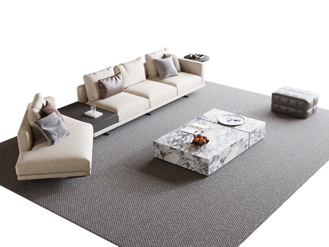 现代沙发茶几组合 多人沙发 茶几su模型