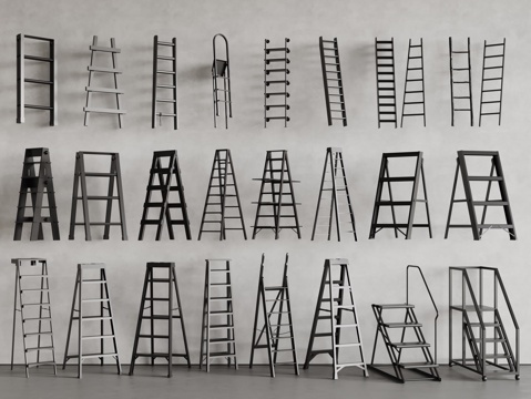 现代梯子 木梯 爬梯 折叠梯 活动梯su模型