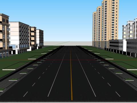 道路  树池  盲人道  交通工具su模型