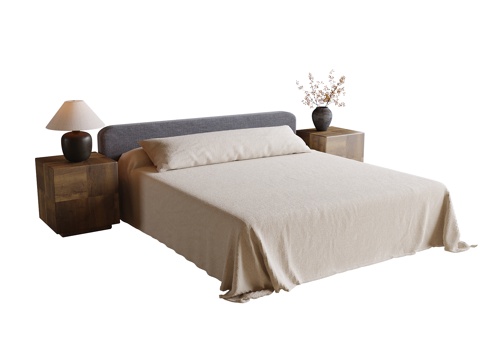 宋式双人床 床头柜 台灯su模型