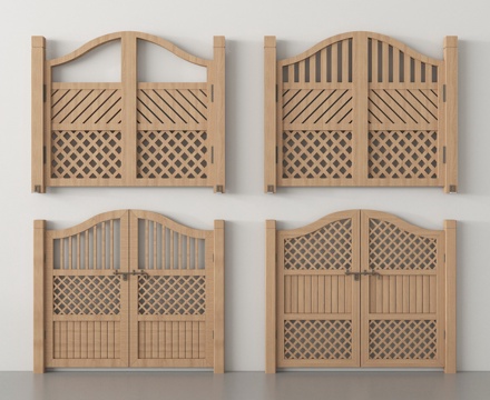 新中式庭院门 庭院门 实木门 栅栏篱笆su模型