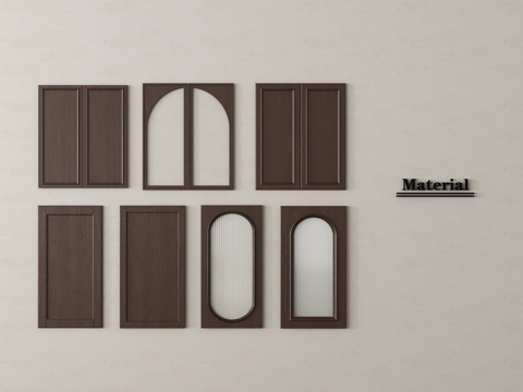 中古风柜门 实木柜门 玻璃柜门su模型