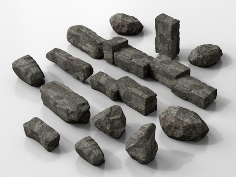 现代石头 景观石 黑石头 片石 条石su模型