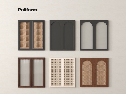 中古风柜门 藤编柜门 实木柜门 玻璃柜门su模型