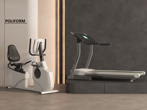 现代室内健身器材 跑步机 动感单车su模型