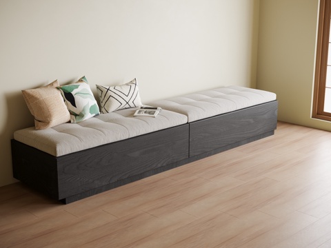 现代飘窗柜 飘窗垫 抱枕su模型