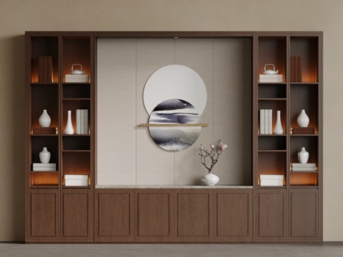 新中式书柜 置物柜 茶水柜 边柜su模型