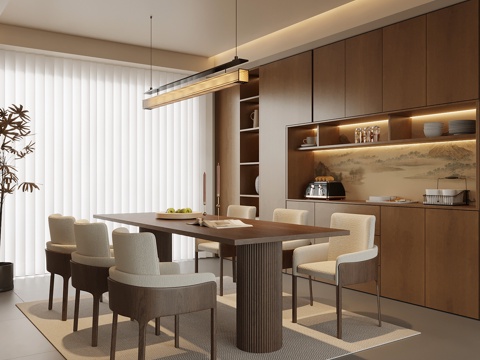  新中式餐厅3d模型 