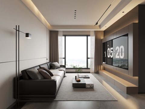 现代意式客厅 电视背景墙 沙发茶几组合su模型