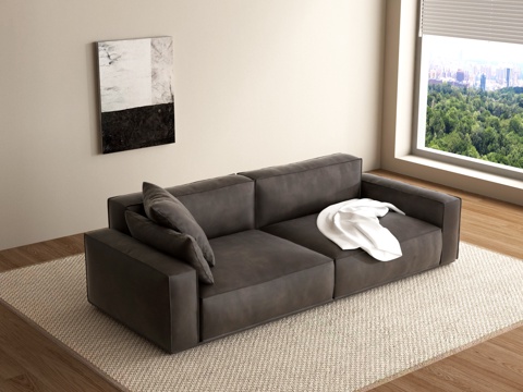 现代布艺沙发 双人沙发 装饰画su模型