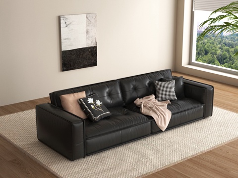 现代多人沙发 皮质沙发 双人沙发su模型