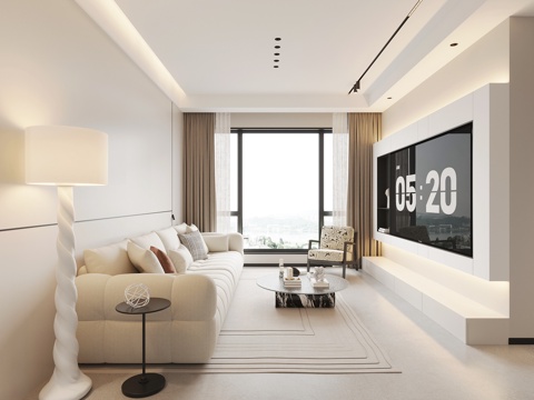 现代客厅 电视背景墙 沙发茶几组合su模型