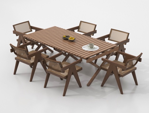 侘寂户外桌椅 户外餐桌椅 藤编户外桌椅su模型