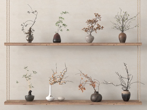 侘寂花艺 花瓶花艺su模型