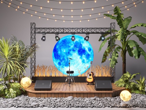 现代露营风植物造景 露营风造景装置 景观植物 舞台su模型