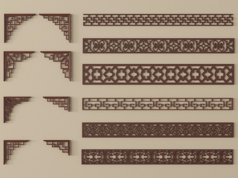  中式雕花 仿古雕花 装饰浮雕图案 角花纹样3d模型 