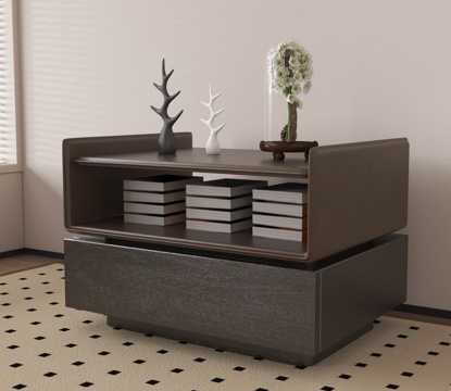 新中式床头柜 床头柜 摆件 木材su模型