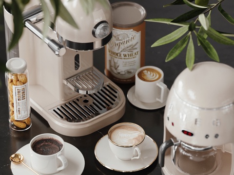 现代咖啡机咖啡杯su模型