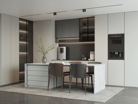 现代岛台餐厅su模型