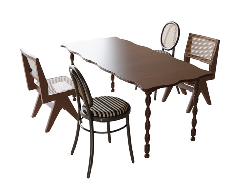 美式餐桌椅su模型