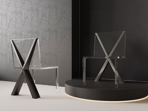 现代餐椅 书桌椅 亚克力椅子su模型