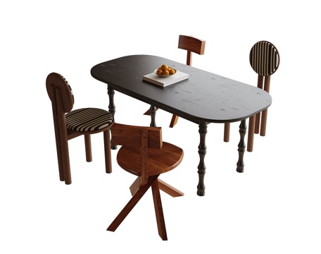 现代餐桌椅 餐桌 餐椅su模型