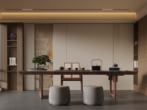 新中式茶桌 茶桌椅 凳子su模型