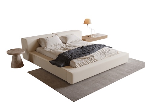  现代双人床 台灯3d模型 