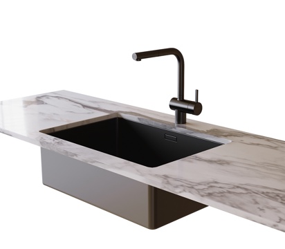 现代厨房水槽 单槽 洗菜盆 台盆su模型