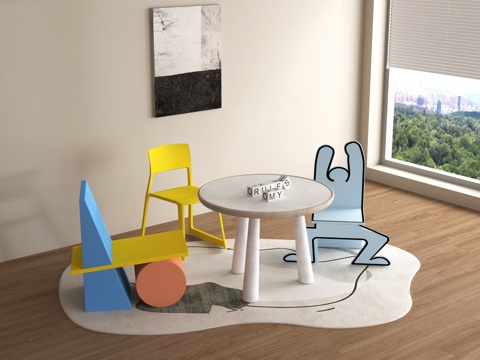 现代儿童桌椅 儿童玩具 积木桌 卡通桌椅su模型