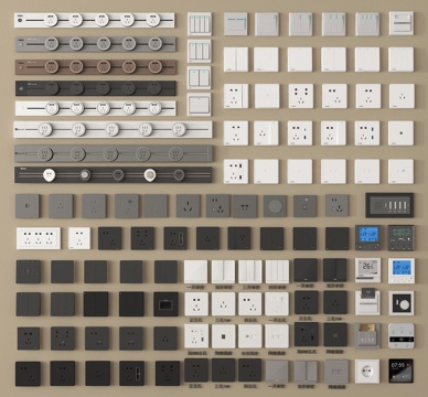 现代插座 移动轨道插座 智能开关面板su模型