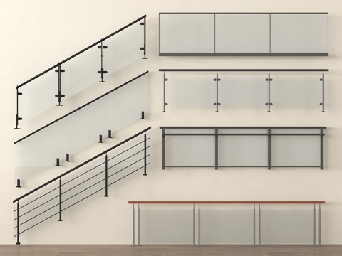 现代围栏护栏 玻璃围栏 栏杆 扶手 阳台护栏su模型