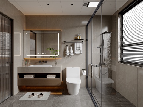  现代意式卫生间 卫浴用品 卫浴柜 卫浴小件 干湿分离卫生间3d模型 